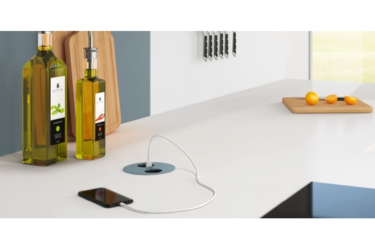 Priza incorporabila in birou TWIST, 2 prize Schuko, cablu 2m, inox, Bachmann