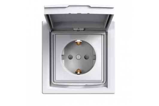 Priza simpla Asfora cu Capac 16A IP44 Alb