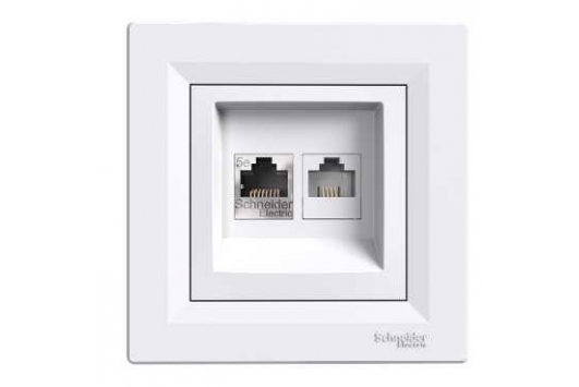 Priza de date/telefon Asfora-1xRJ45 categoria 5e UTP+RJ12 Alb