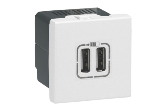 Priza dubla USB Mosaic, 2M, Alb