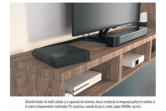 Bloc Multipriza Mobil pentru TV- Multimedia 4x2P+T si 4x2P SPD-Supratensiune si Intrerupator 2m negru