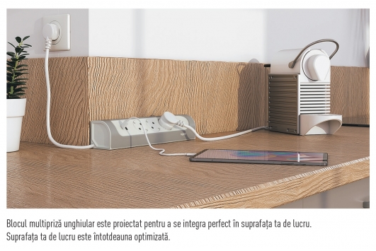 Bloc Multipriza Unghiular 3x2P+T si USB A+C culoare aluminiu