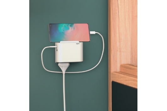 Bloc Prize 2x2P 6A si USB A+C cu Suport pt telefon alb-gri inchis