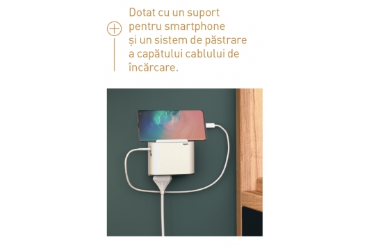 Bloc Prize 2x2P 6A si USB A+C cu Suport pt telefon alb-gri inchis