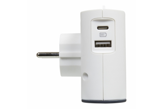 Bloc Prize 2x2P 6A si USB A+C cu Suport pt telefon alb-gri inchis