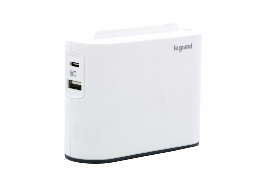 Bloc Prize 2x2P 6A si USB A+C cu Suport pt telefon alb-gri inchis