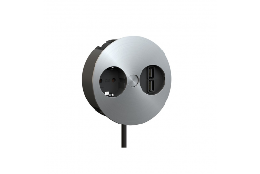 Priza incorporabila Bachmann TWIST, 1 x Schuko, 2 x USB charger, otel, cablu 2 m