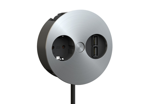 Priza incorporabila Bachmann TWIST, 1 x Schuko, 2 x USB charger, otel, cablu 2 m
