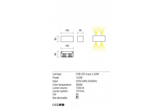 Aplica de perete Amplitude, led, 14,5W, 3000K, IP20, 1016lm, alb