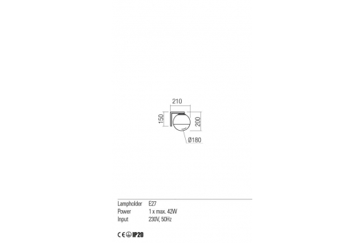 Aplica de perete Berry, max 1x42W, E27, IP20, D=180mm, crom
