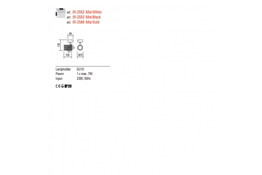 Aplica Redo Delphi, orientabila, 1XGU10, alb mat