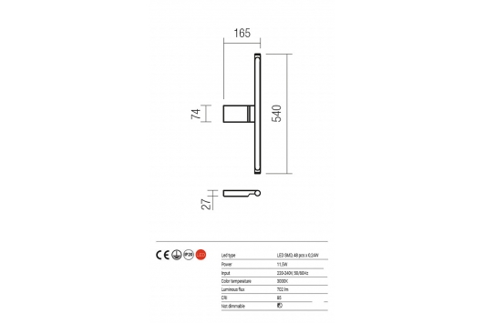 Aplica pentru baie Alf, led, 11,5W, 3000k, 702lm, IP23, alb
