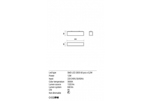 Aplica led Ego, 12W, 3000k, 840lm IP44, crom