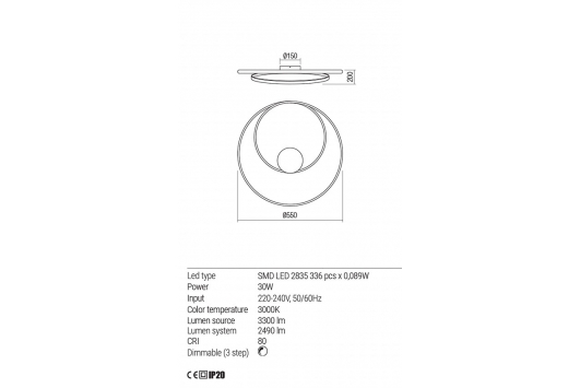 Plafoniera led Torsion, 30W, 3000k, 2490lm, IP20, bronz