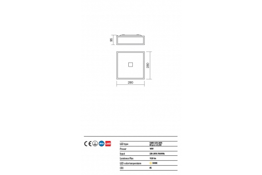 Plafoniera led Ego, 16W, 3000k, 1120lm, IP44, crom
