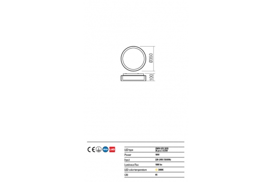 Plafoniera led Naji, 18W, 3000K, 1000lm, IP44, alb