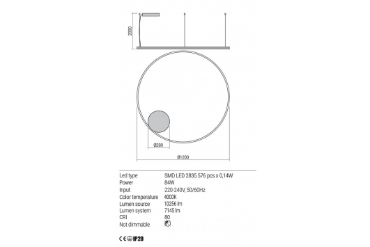 Lustra Orbit led DALI, 84W, 4000k, 7145lm, alb