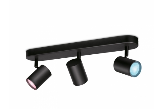 Spot inteligent WiZ Imageo, Wi-Fi, Bluetooth, RGB, 3x4.9W, 1035 lm, lumina colorata, metal, Negru, clasa energetica G, 8719514551978