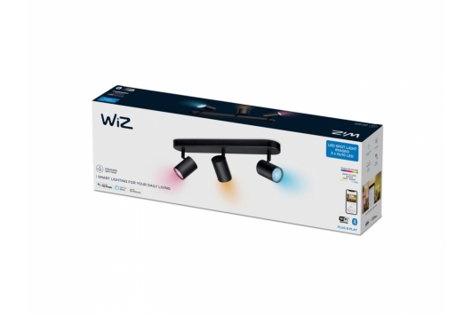 Spot inteligent WiZ Imageo, Wi-Fi, Bluetooth, RGB, 3x4.9W, 1035 lm, lumina colorata, metal, Negru, clasa energetica G, 8719514551978