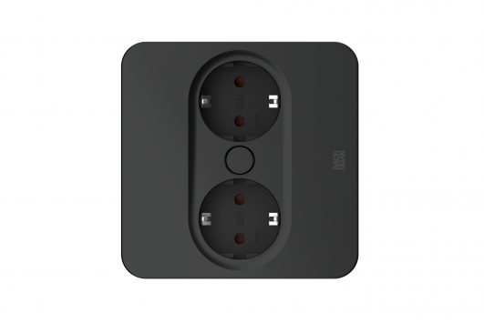 Multipriza incorporabila Bachmann TWIST 2 patrat, 2 prize + cordon 2m, negru mat