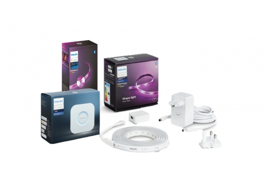 Pachet Philips Hue: LightStrip RGB Kit de baza + Extensie luminoasa 1M+ Bridge Hue
