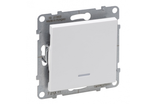 Intrerupator simplu, cu lumina de control/bec martor 10AX, borne automate, alb, Legrand New Suno