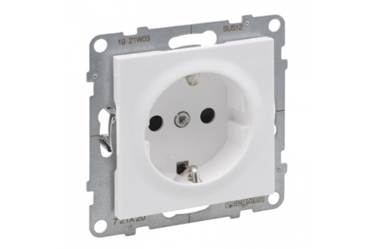 Priza 2P+T 16A, borne automate, cu protectie copii, standard german, alb, Legrand New Suno