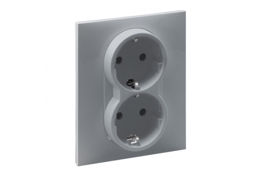 Priza dubla 2x2P+E, borne automate, cu protectie copii, aluminiu, Legrand New Suno