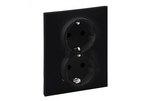 Priza dubla 2x2P+E, borne automate, cu protectie copii, negru, Legrand New Suno