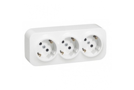Priza tripla schuko PT, 16A, Alb