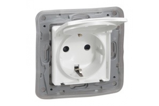 Priza Schuko Ip44, Cu Capac, Membrana Protectie, Alba